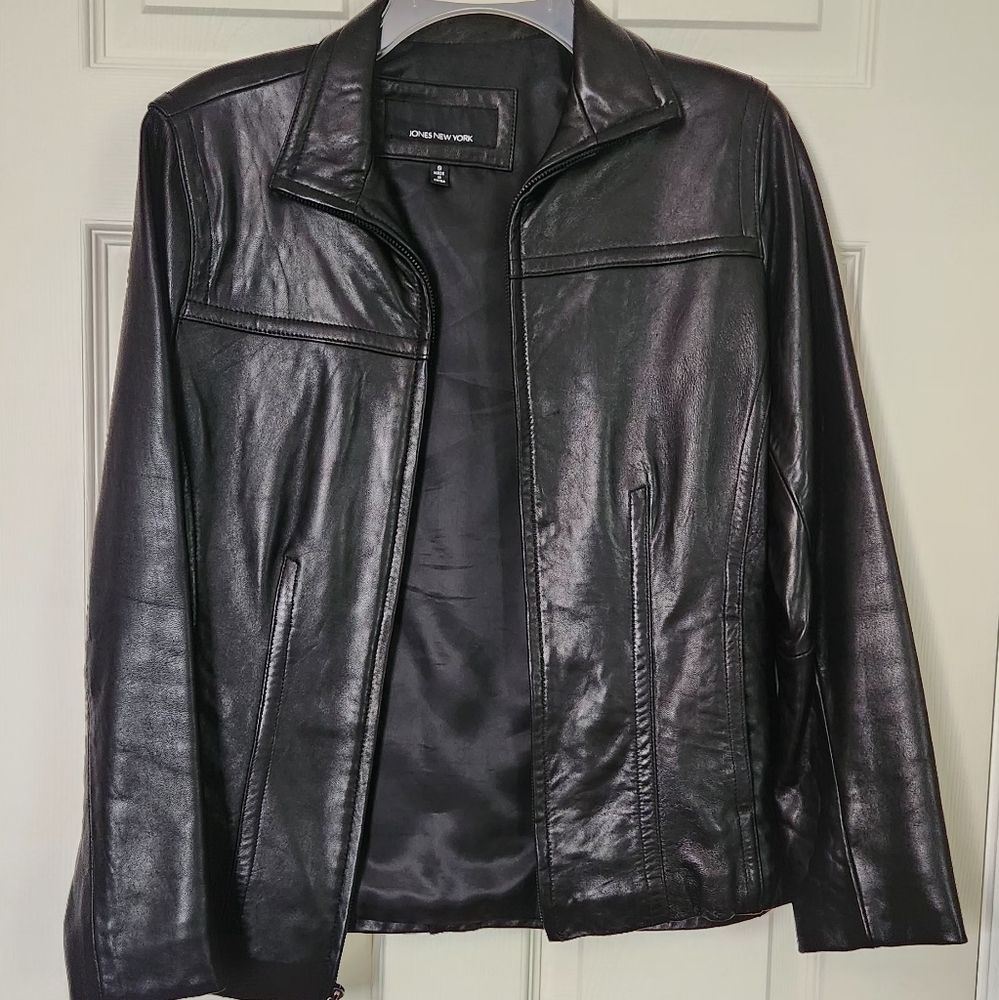 Jones New York Black Leather Jacket Size Small